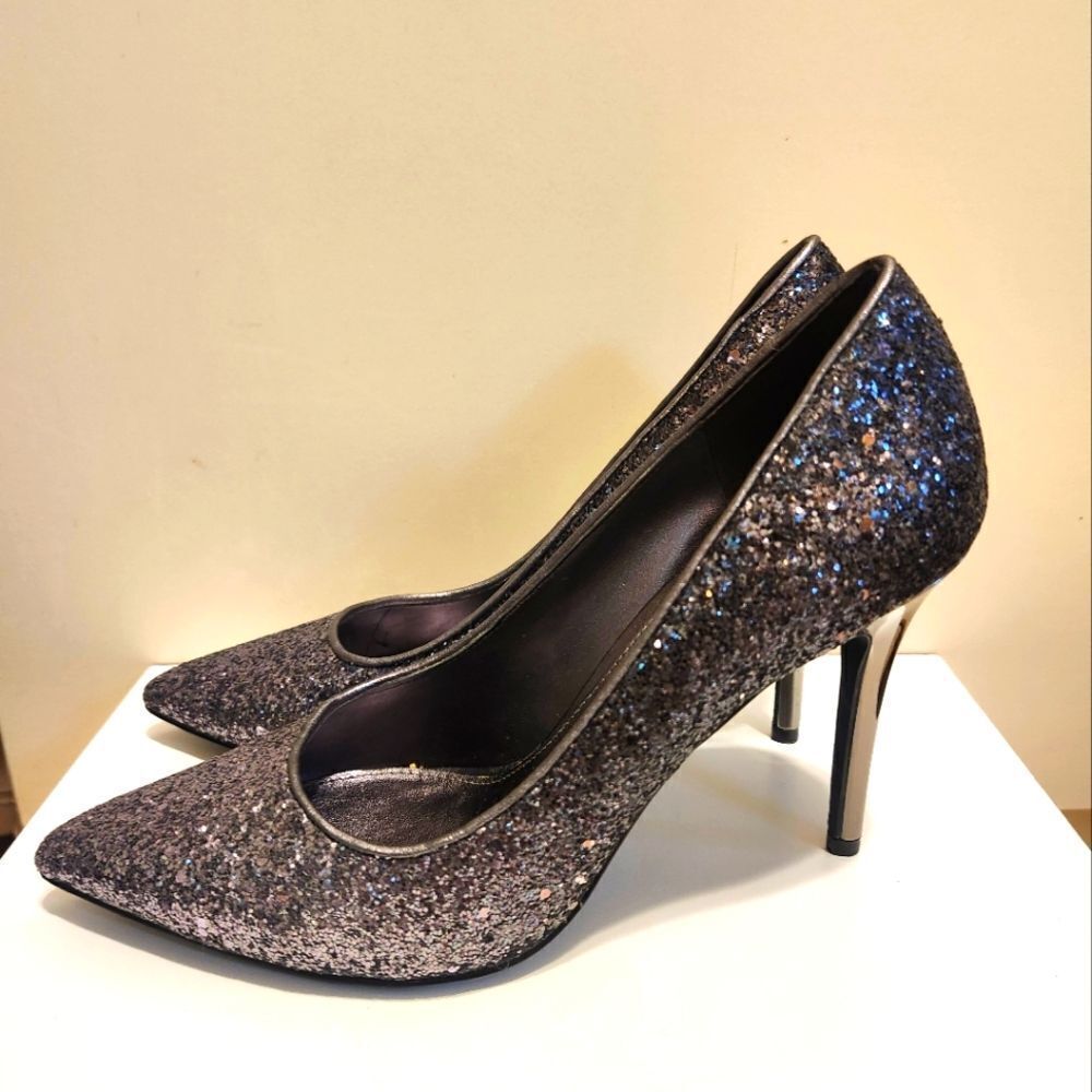 Michael Michael Kors "Claire" Gunmetal Glitter Encrusted Pumps Sz.7 Ret $130